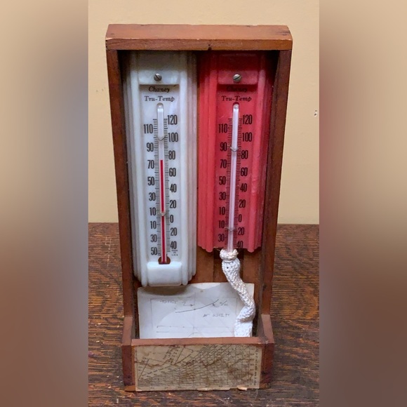 Mid Century Vintage Wood Mounted Thermometer Set - Picture 15 of 16